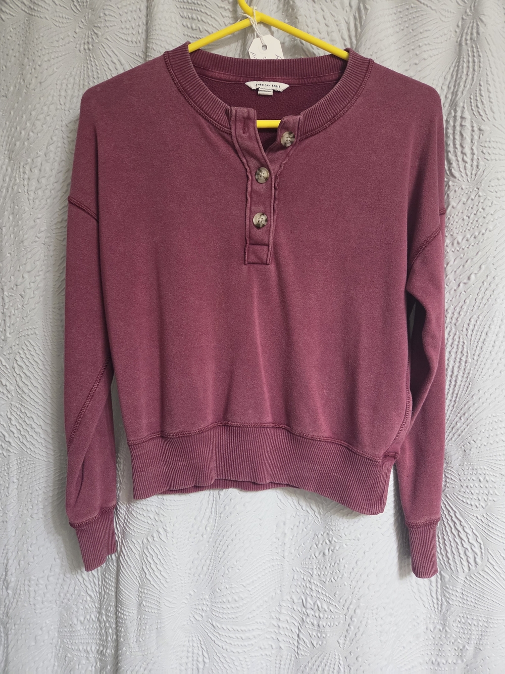 American Eagle Plum Henley Pullover Sweatshirt